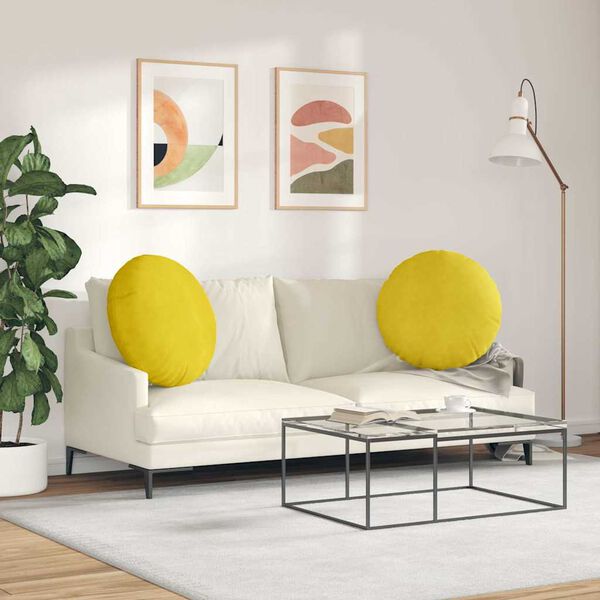 vidaXL Coussins de si&egrave;ge 2 pcs Jaune &Oslash; 40 x 13 cm Velours