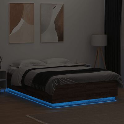 vidaXL Cadre de lit avec lumières LED chêne marron 120x200 cm