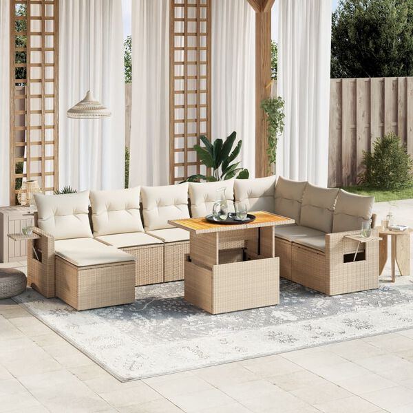 vidaXL Salon de jardin avec coussins 9 pcs beige r&eacute;sine tress&eacute;e
