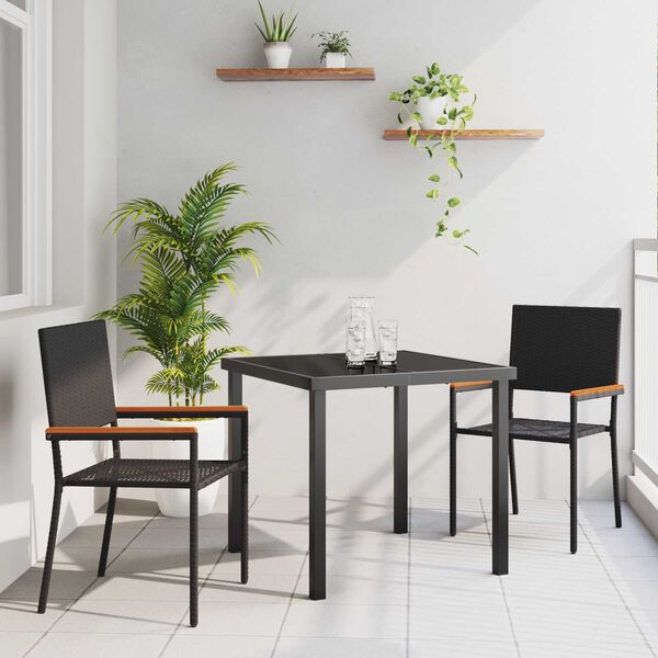 vidaXL Ensemble de salle &agrave; manger pour jardin 3 pcs Noir polyrotin