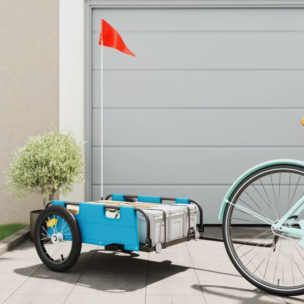 vidaXL Remorque de v&eacute;lo bleu tissu oxford et fer