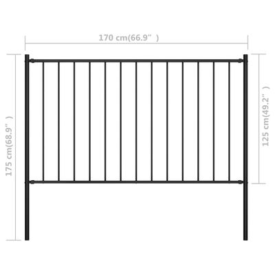 vidaXL Panneau clôture et poteaux Acier enduit poudre 1,7x1,25 m Noir