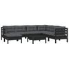 vidaXL Salon de jardin 8 pcs avec coussins Noir Bois de pin massif