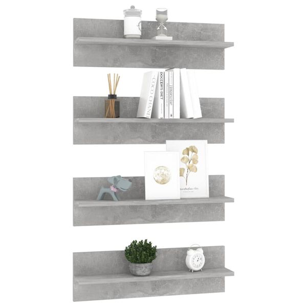 vidaXL &Eacute;tag&egrave;res murales 4pcs Gris b&eacute;ton 60x11,5x18cm bois d'ing&eacute;nierie
