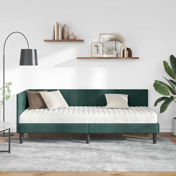 vidaXL Cadre de lit d'angle avec matelas 2 pcs Vert Velours