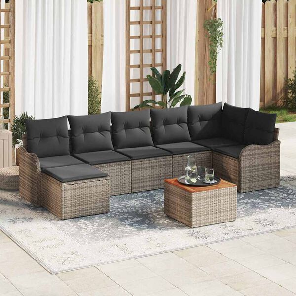 vidaXL Ensemble de canap&eacute; de jardin avec coussin 8 pcs Gris polyrotin