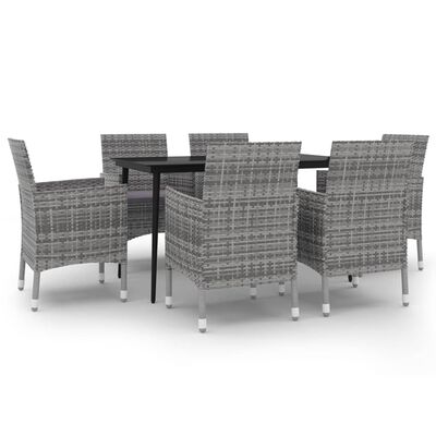 vidaXL Ensemble à dîner de jardin coussins 7 pcs Résine tressée Verre