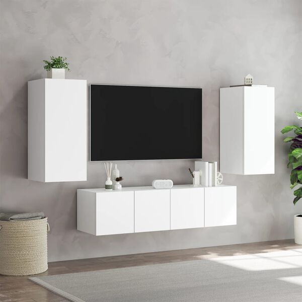 vidaXL Unit&eacute;s murales TV avec LED 4 pcs blanc bois d'ing&eacute;nierie