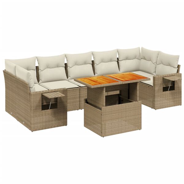 vidaXL Salon de jardin avec coussins 8 pcs beige r&eacute;sine tress&eacute;e