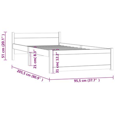 vidaXL Cadre de lit sans matelas blanc bois massif 90x200 cm