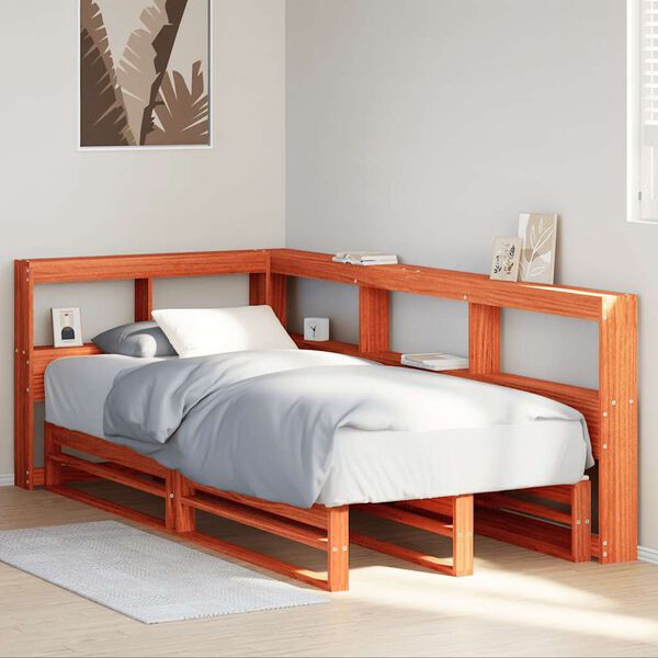 vidaXL Lit biblioth&egrave;que sans matelas cire marron 90x200 cm pin massif