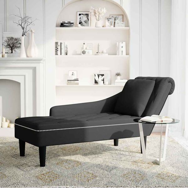 vidaXL Fauteuil long avec coussin et accoudoir droit noir velours