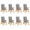 vidaXL Chaises inclinables de jardin et coussins lot de 8 Teck solide