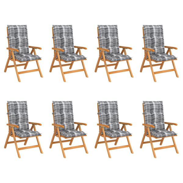 vidaXL Chaises inclinables de jardin et coussins lot de 8 Teck solide