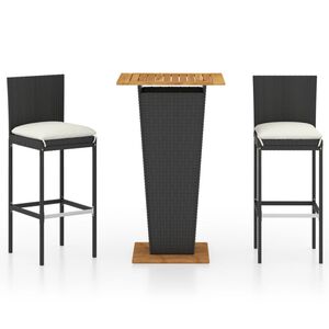 vidaXL Ensemble de bar de jardin 3 pcs et coussins R&eacute;sine tress&eacute;e Noir