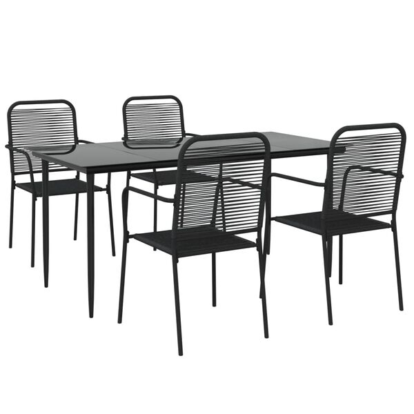 vidaXL Ensemble &agrave; manger de jardin 5 pcs Noir Corde de coton et acier