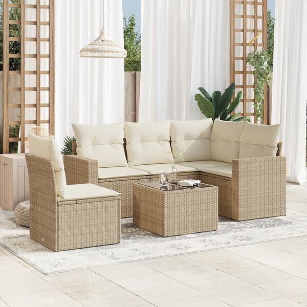 vidaXL Salon de jardin avec coussins 6 pcs beige r&eacute;sine tress&eacute;e