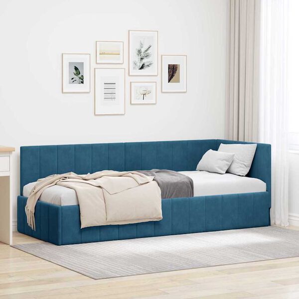 vidaXL Cadre de lit d'angle Bleu 80 cm x 200 cm Velours