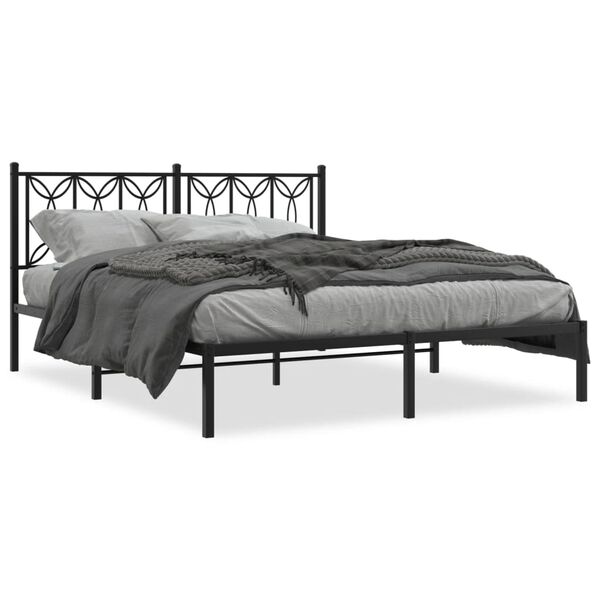 vidaXL Cadre de lit m&eacute;tal sans matelas avec t&ecirc;te de lit noir 150x200cm