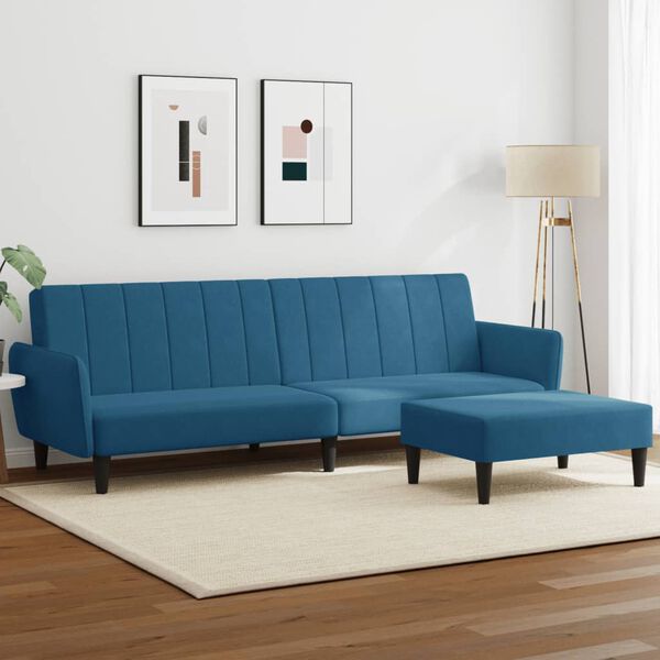 vidaXL Canap&eacute;-lit &agrave; 2 places avec repose-pied bleu velours