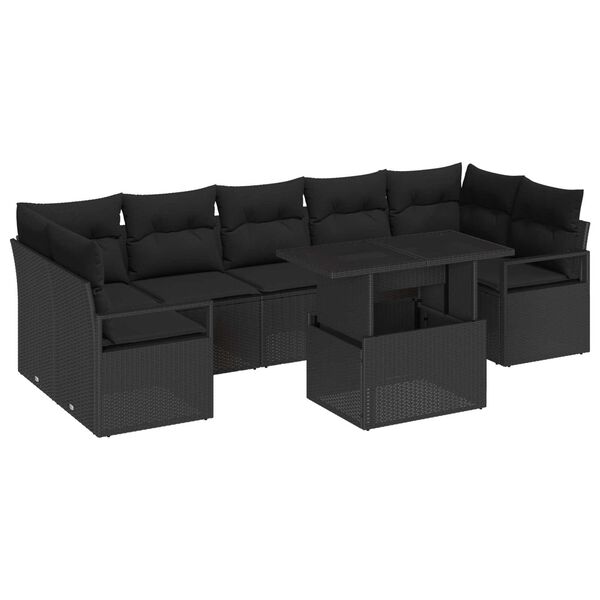 vidaXL Ensemble de canap&eacute; de jardin 8 pcs Noir Poly rotin