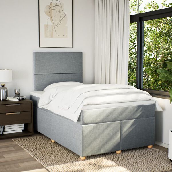 vidaXL Sommier &agrave; lattes de lit et matelas gris clair 120x190 cm tissu