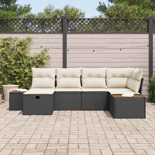 vidaXL Ensemble de canap&eacute; de jardin avec coussin 6 pcs Noir polyrotin