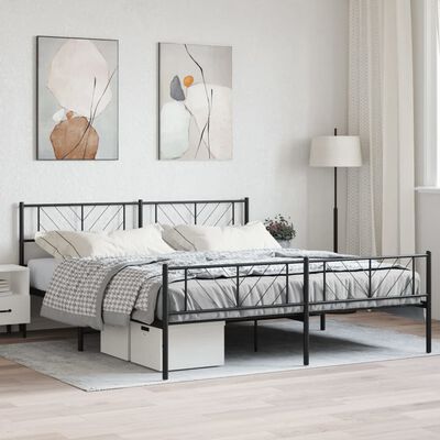 vidaXL Cadre de lit métal sans matelas avec pied de lit noir 200x200cm