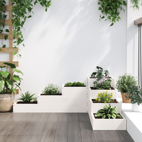 vidaXL Jardini&egrave;re 4 niveaux 106x104,5x36 cm blanc bois de pin massif