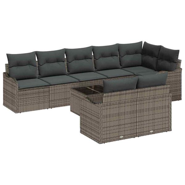 vidaXL Ensemble de canap&eacute; de jardin avec coussin 9 pcs Gris Poly rotin