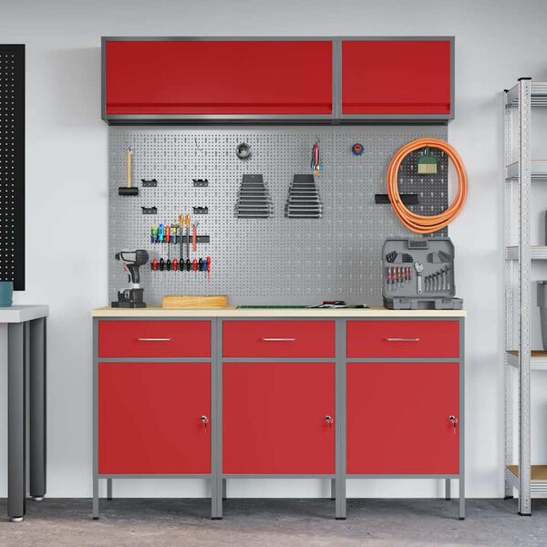 vidaXL Ensemble de placards de travail avec tiroir 8 pcs Rouge