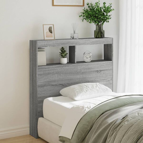 vidaXL Armoire t&ecirc;te de lit avec LED sonoma gris 100x17x102 cm