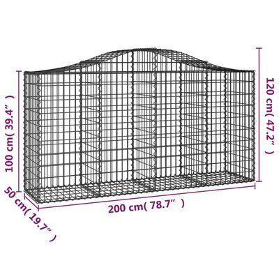 vidaXL Paniers à gabions arqués 7 pcs 200x50x100/120 cm fer galvanisé