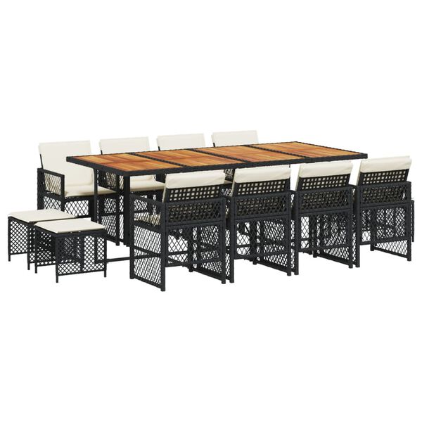 vidaXL Ensemble &agrave; manger de jardin 13 pcs coussins noir r&eacute;sine tress&eacute;e
