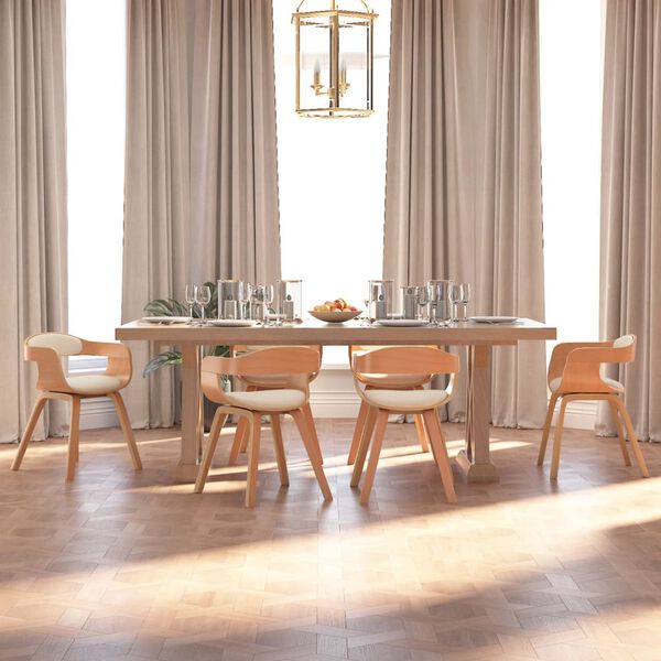 vidaXL Chaises &agrave; manger lot de 6 cr&egrave;me similicuir et bois courb&eacute;