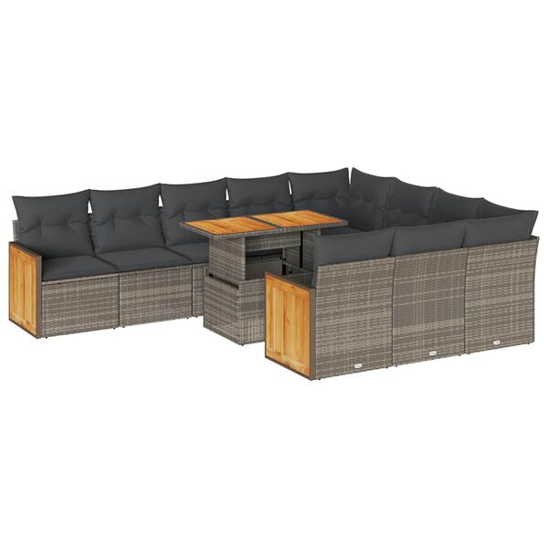 vidaXL Ensemble de canap&eacute;s de jardin 11 pcs et coussins rotin acacia