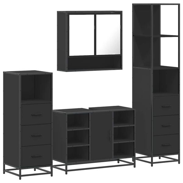 vidaXL Ensemble de meubles salle de bain 4 pcs noir bois d'ing&eacute;nierie