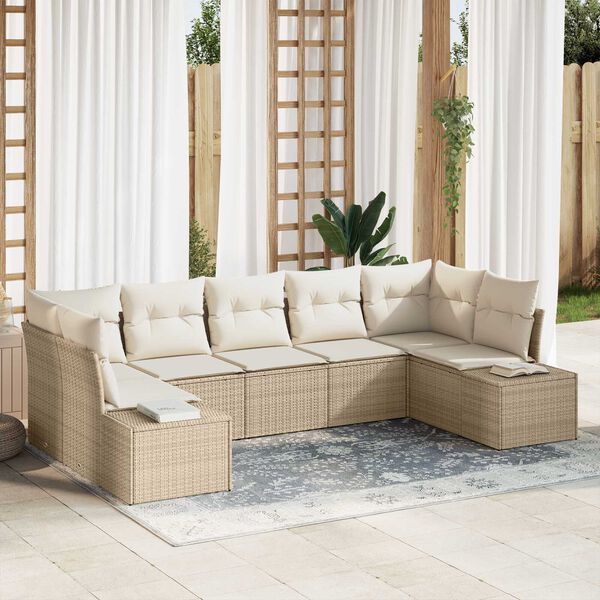 vidaXL Ensemble de canap&eacute; de jardin 7 pcs Beige et cr&egrave;me Poly rotin