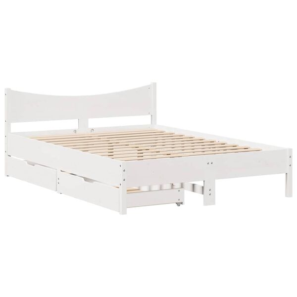 vidaXL Cadre de lit avec tiroirs blanc 135x190 cm bois de pin massif