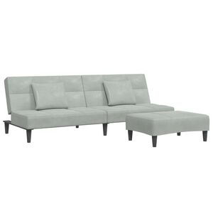 vidaXL Canap&eacute;-lit &agrave; 2 places avec repose-pied gris clair velours