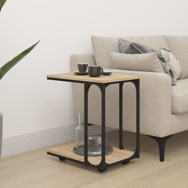 vidaXL Table d'appoint &agrave; roues Ch&ecirc;ne sonoma 50x35x55,5 cm