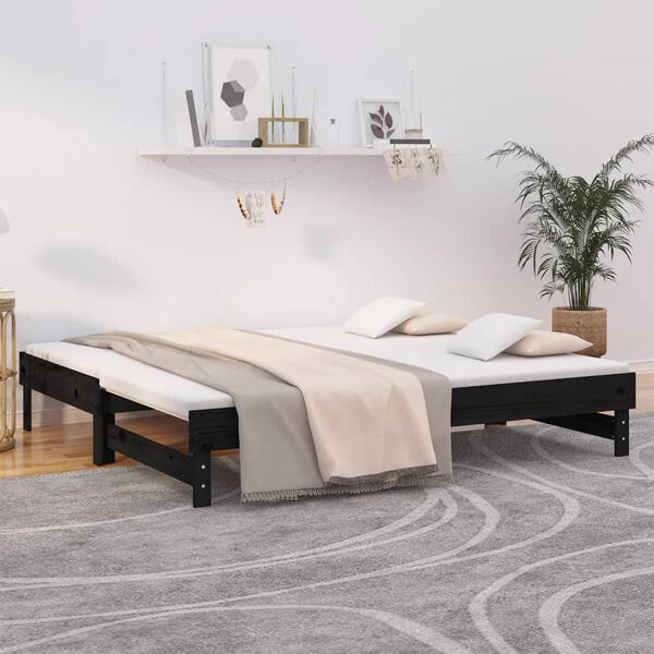 vidaXL Lit coulissant sans matelas noir 2x(90x190) cm