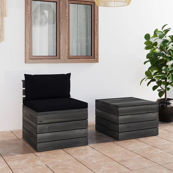 vidaXL Salon palette de jardin 2 pcs avec coussins Bois de pin massif