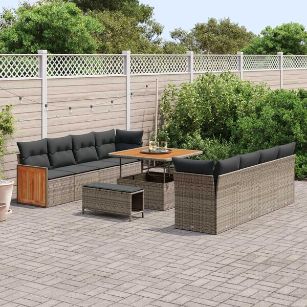 vidaXL Ensemble de canap&eacute; de jardin avec coussin 11 pcs Gris