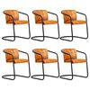 vidaXL Chaises &agrave; manger lot de 6 brun roux cuir v&eacute;ritable
