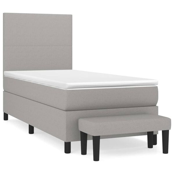 vidaXL Sommier &agrave; lattes de lit et matelas Gris clair 90x190 cm Tissu
