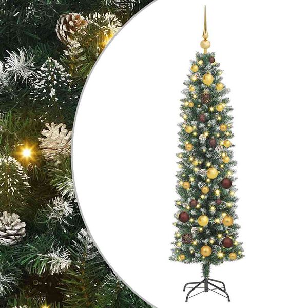 vidaXL Arbre de No&euml;l artificiel slim avec 150 LED Vert et blanc 150 cm