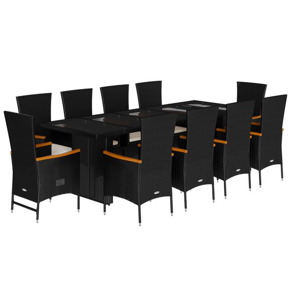 vidaXL Ensemble &agrave; manger de jardin 11 pcs coussins noir r&eacute;sine tress&eacute;e