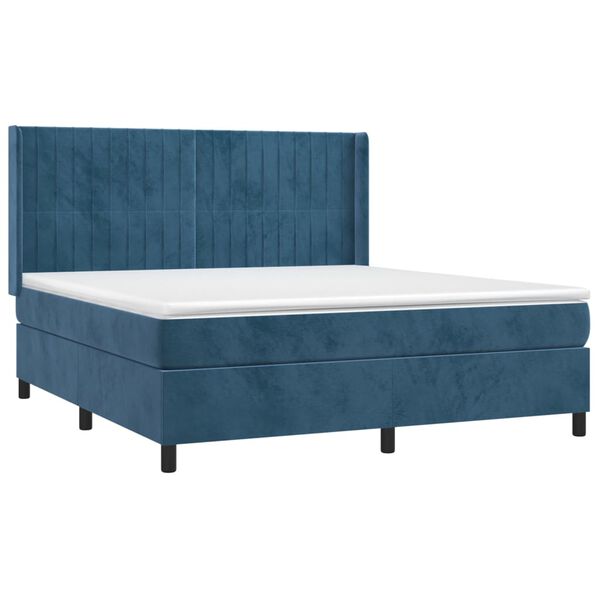 vidaXL Sommier &agrave; lattes de lit et matelas Bleu fonc&eacute; 180x200cm Velours