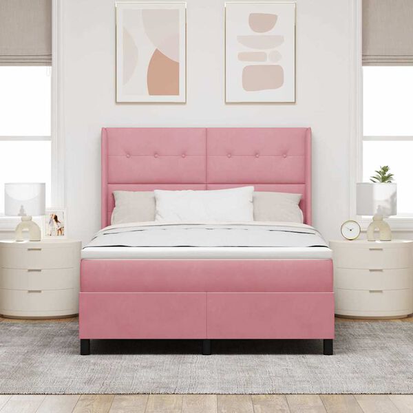 vidaXL Lit &agrave; ressorts avec t&ecirc;te de lit Rose 140 x 200 cm Velours